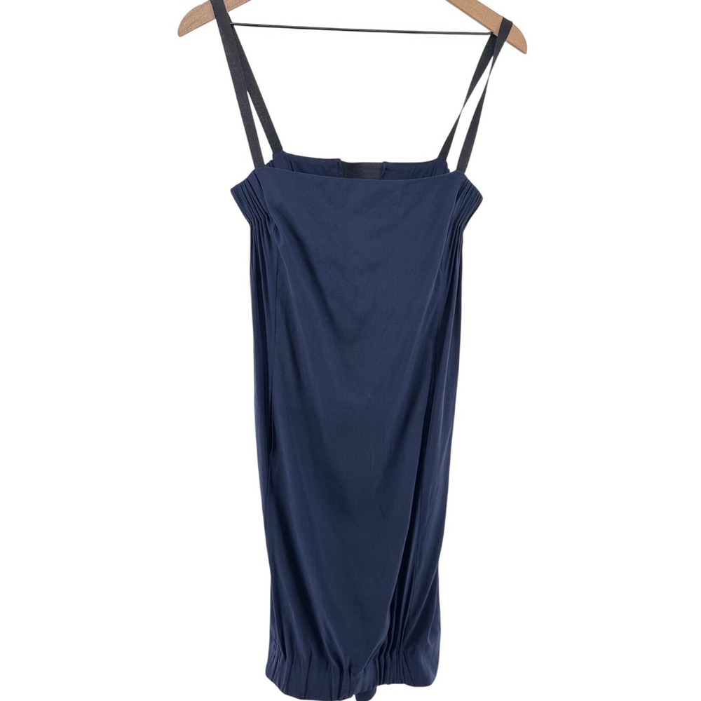 Zero‎ + Maria Cornejo Navy Silk Mini Dress  8 Gathered Hem Y2K Minimalist Luxury